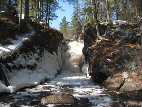 Looking up at the falls from the island