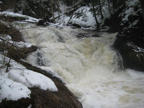 A swollen, roaring cascade