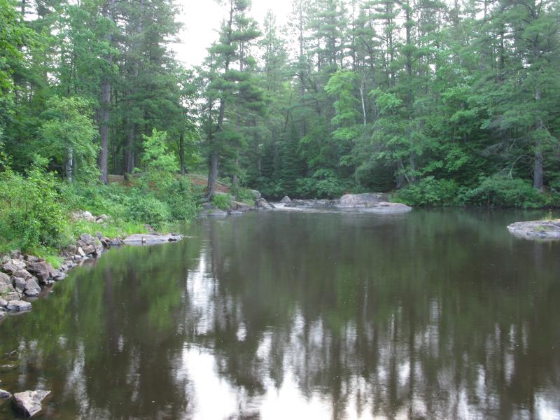 Large pond below the tiny waterfall