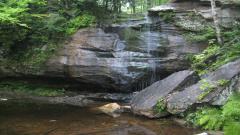 Barest trickle over a tall, mossy wall