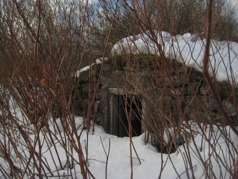 Tiny earthen homestead half-buried in snow