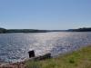 Bright sun over the reservoir