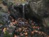 Trickling drop over the shattered rock