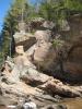 Towering stacks of rock around the river