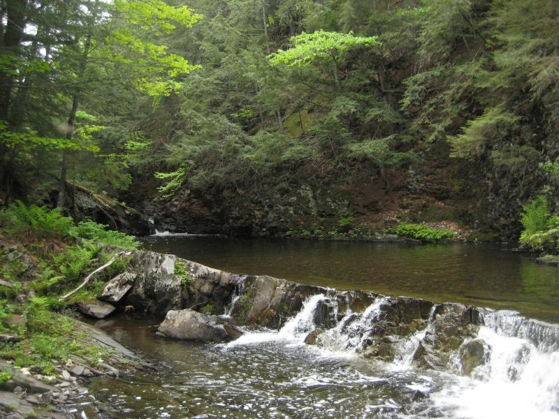 Looking across the smooth, calm pools